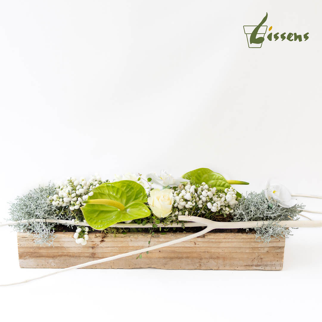Bloemstuk 20 Witte lange plantenbloembak